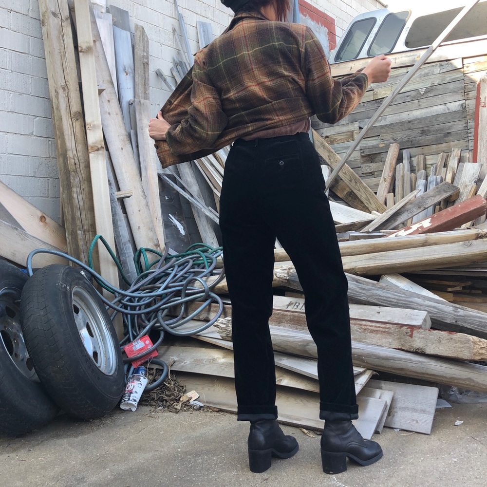 Black velvet Trousers- High waisted